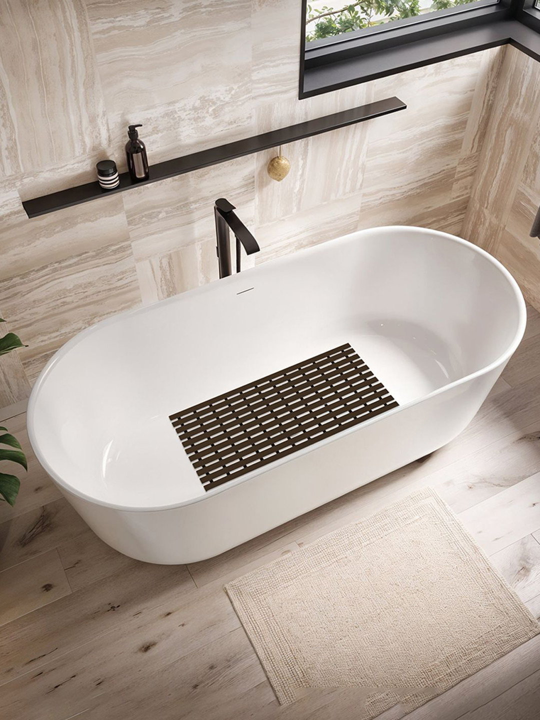 Kuber Industries Brown & Black Striped 110 GSM Bath Rug