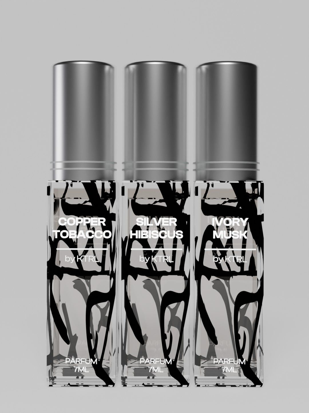 KTRL Set Of 3 Copper Tobacco- Silver Hibiscus & Ivory Musk Extrait De Parfum- 7 ml Each
