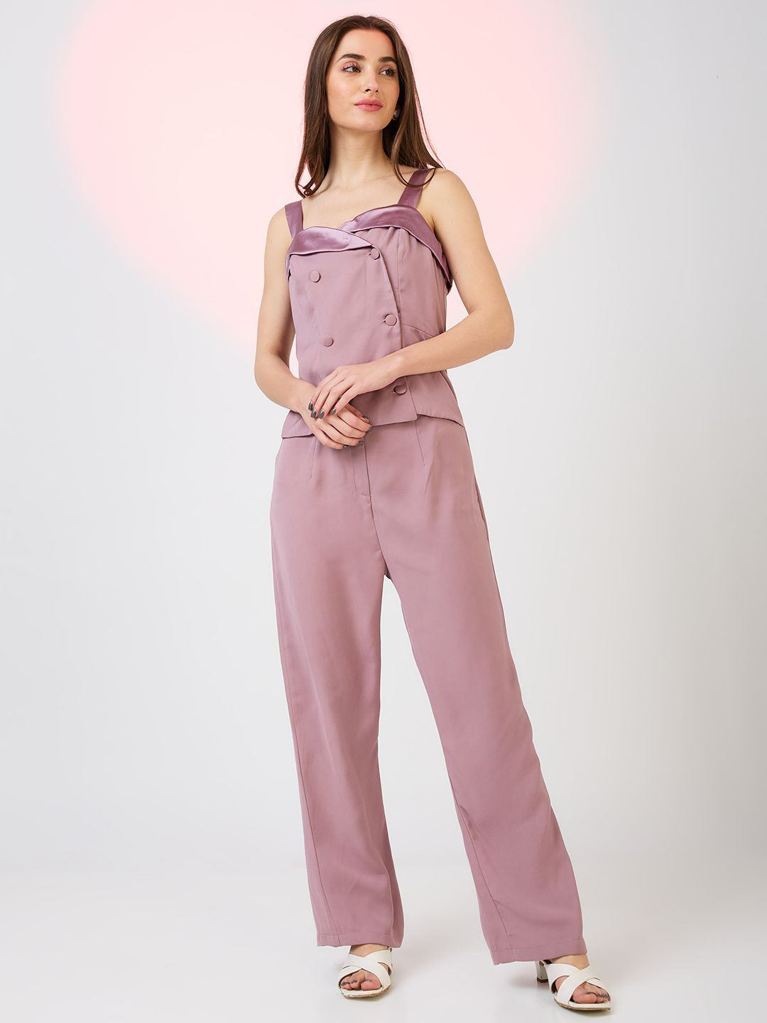 Globus Sweetheart Neck Strappy Shoulder Double Breasted Workwear Jumpsuit