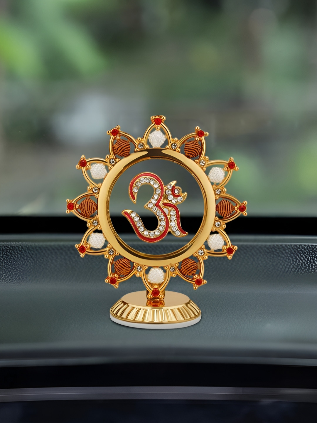 INTERNATIONAL GIFT Om Symbol in Round Shape Gold Metal Metallic Prayer Room Small Showpiece - 1.4 Inches