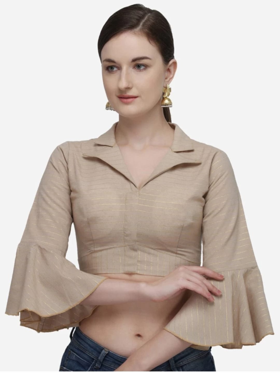 HERE&NOW Women Bell Sleeve Saree Blouse
