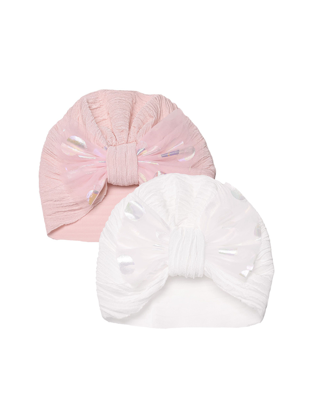 THE LITTLE LOOKERS Infants Pack Of 2 Soft Hosiery Turban Bow Knot Cap