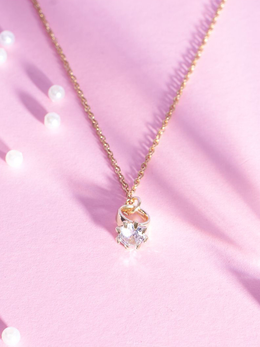 SALTY Stone Studded Stainless Steel Promise Ring Pendant & Chain Jewellery Accessories