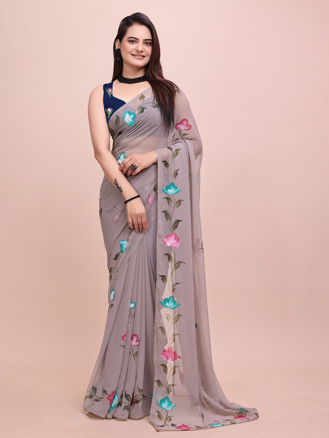 Avojee Floral Hand Printed Saree