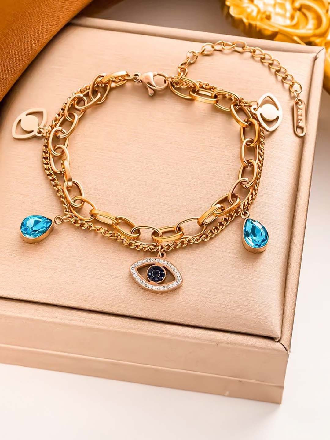 Zabby Allen Stainless Steel Rose Gold-Plated Cubic Zirconia Studded Bracelet With Charms