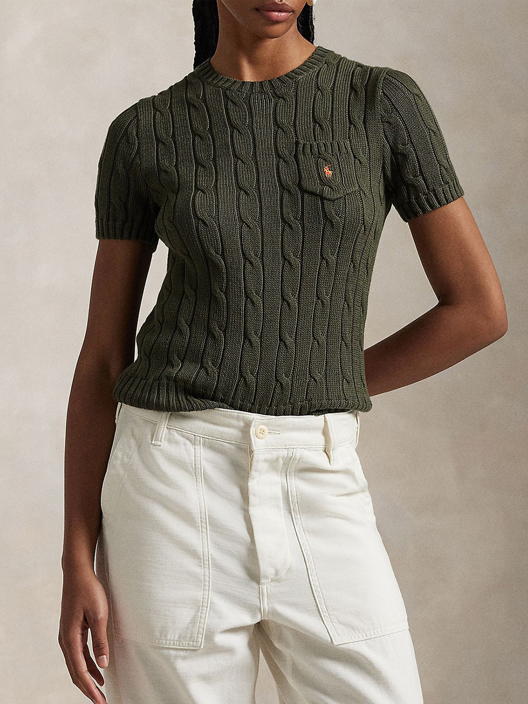 Polo Ralph Lauren  Cable-Knit Pure Cotton Short-Sleeve Sweater