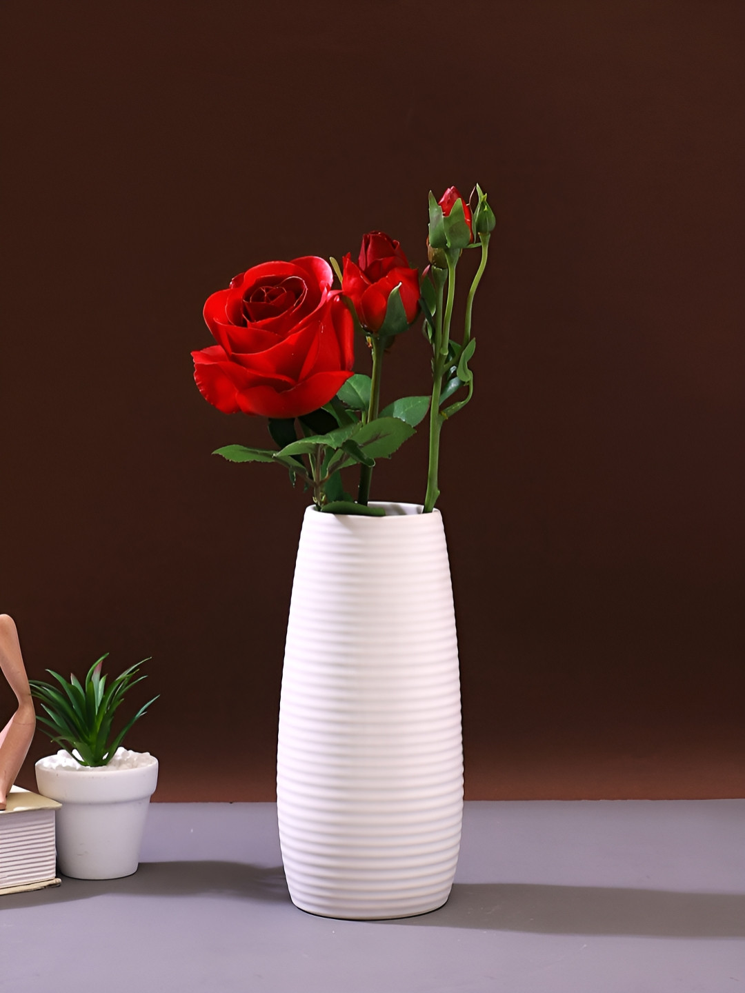 TAYHAA Red And Green Rose Artificial Flower