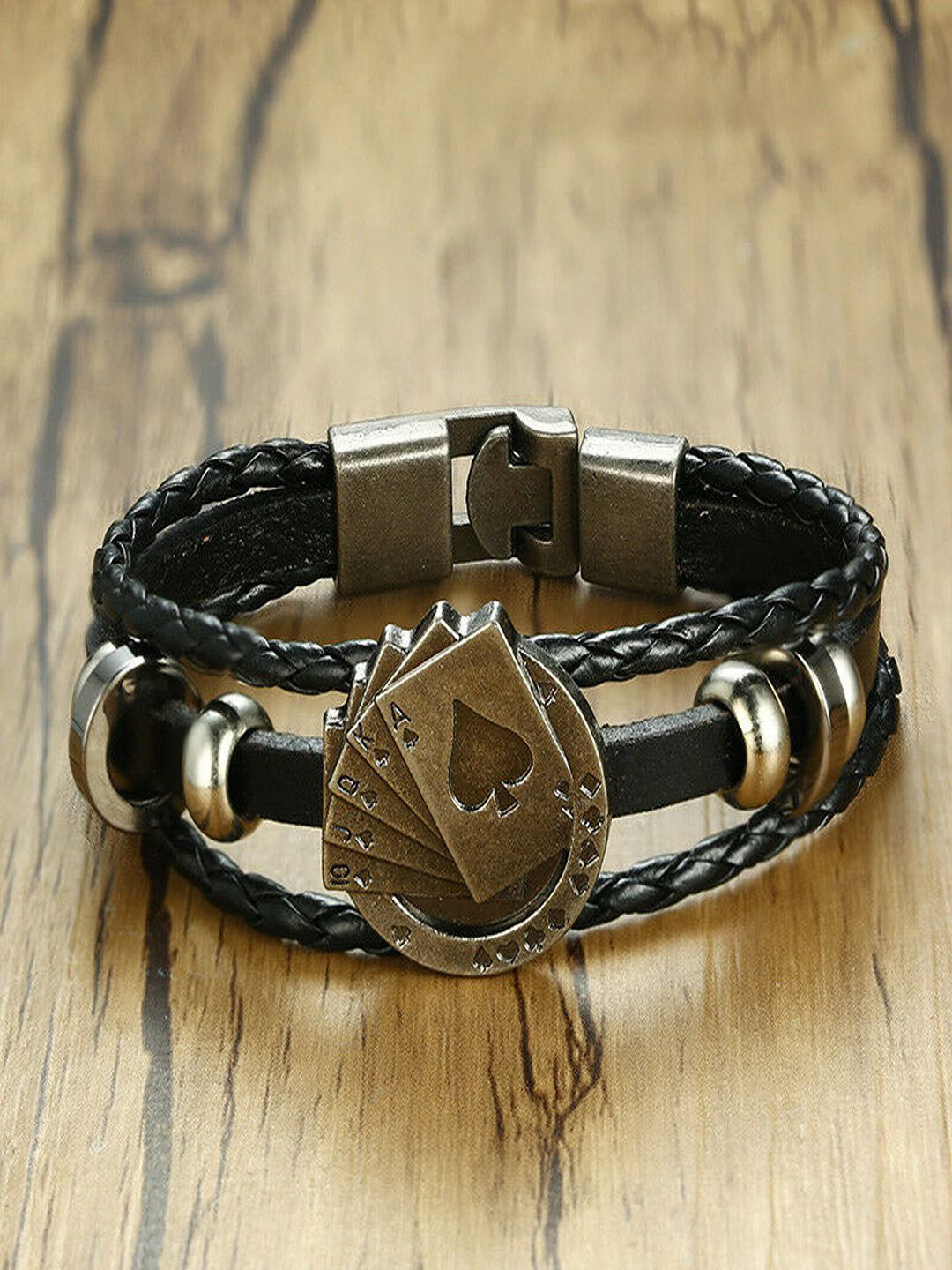 The Roadster Lifestyle Co. Oxidised Playing Cards Leather Bracelet