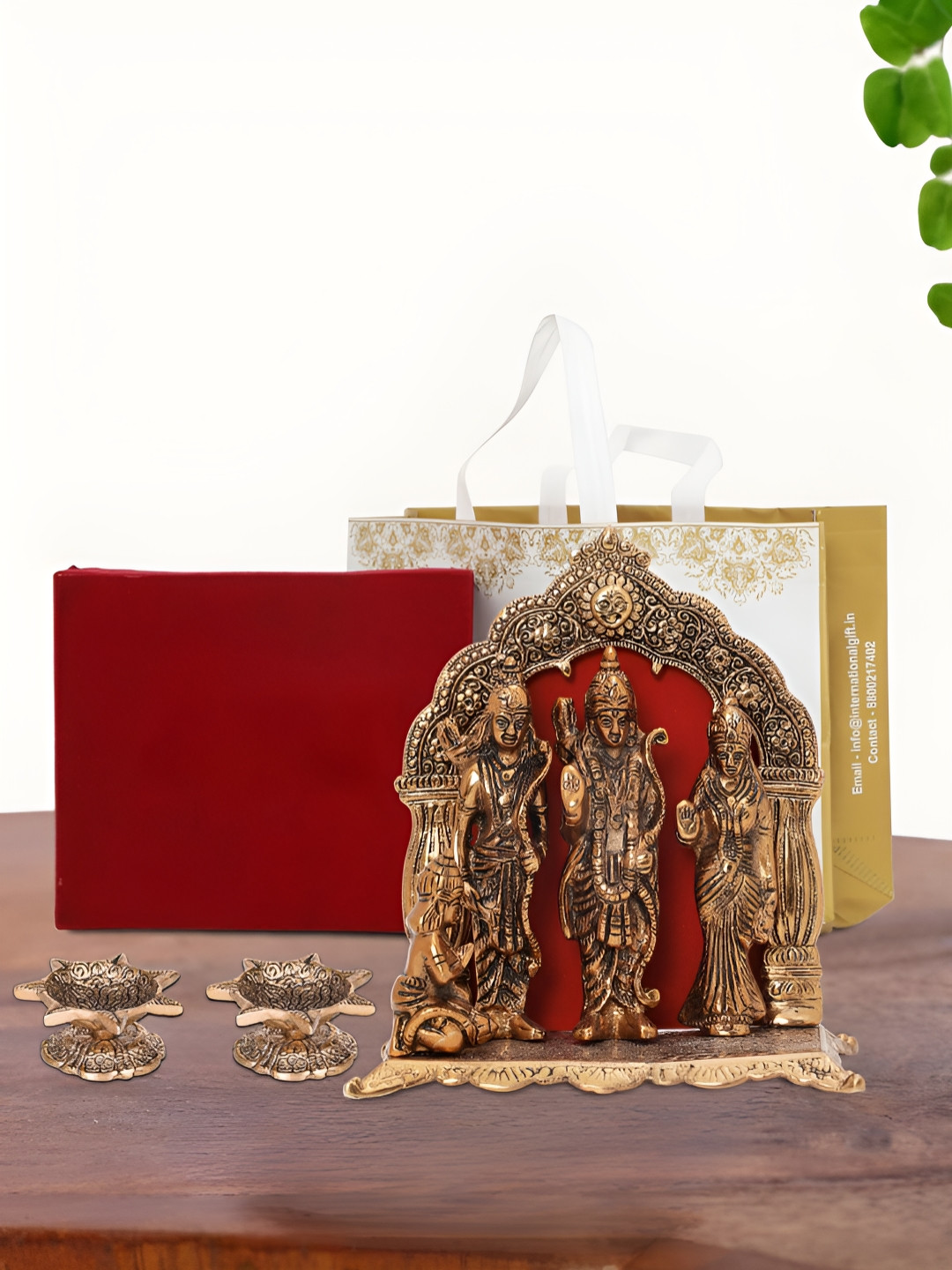 INTERNATIONAL GIFT Ram Darbar with Diya Copper Metal Metallic Living Room Set of 3 Large Showpieces - 9.5 Inches