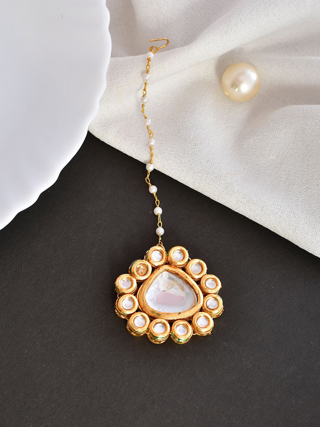 Silvermerc Designs Bridal Gold-Plated Kundan Stones Studded Maang Tikka Head Jewellery