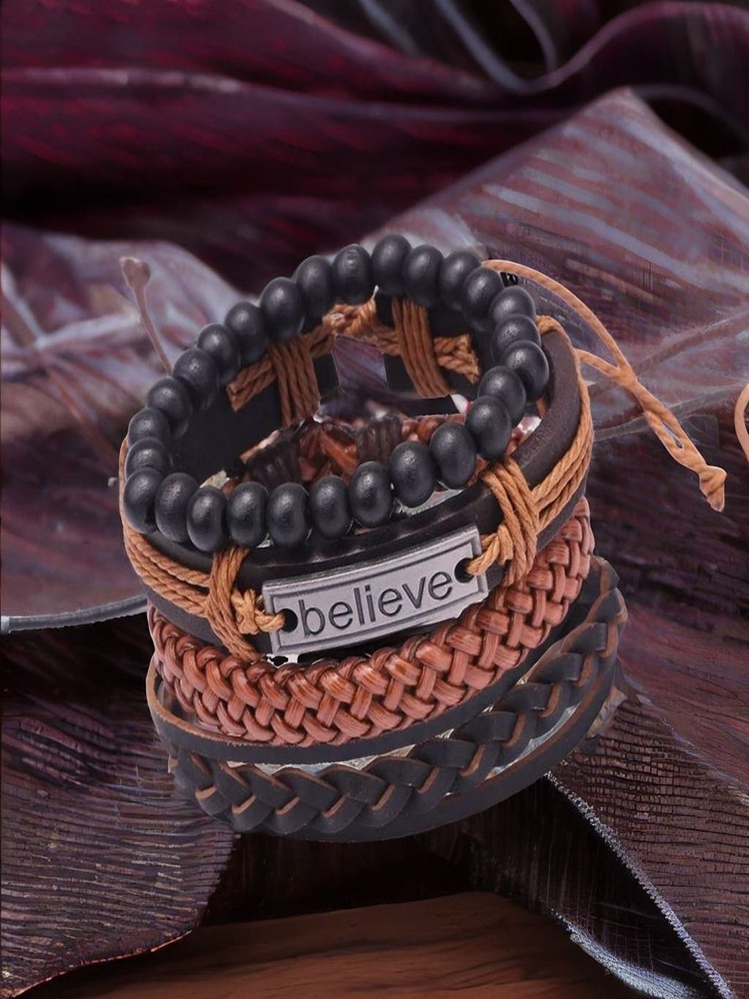 The Roadster Lifestyle Co. Multi-Strand  Leather & Beads Charm Bracelet