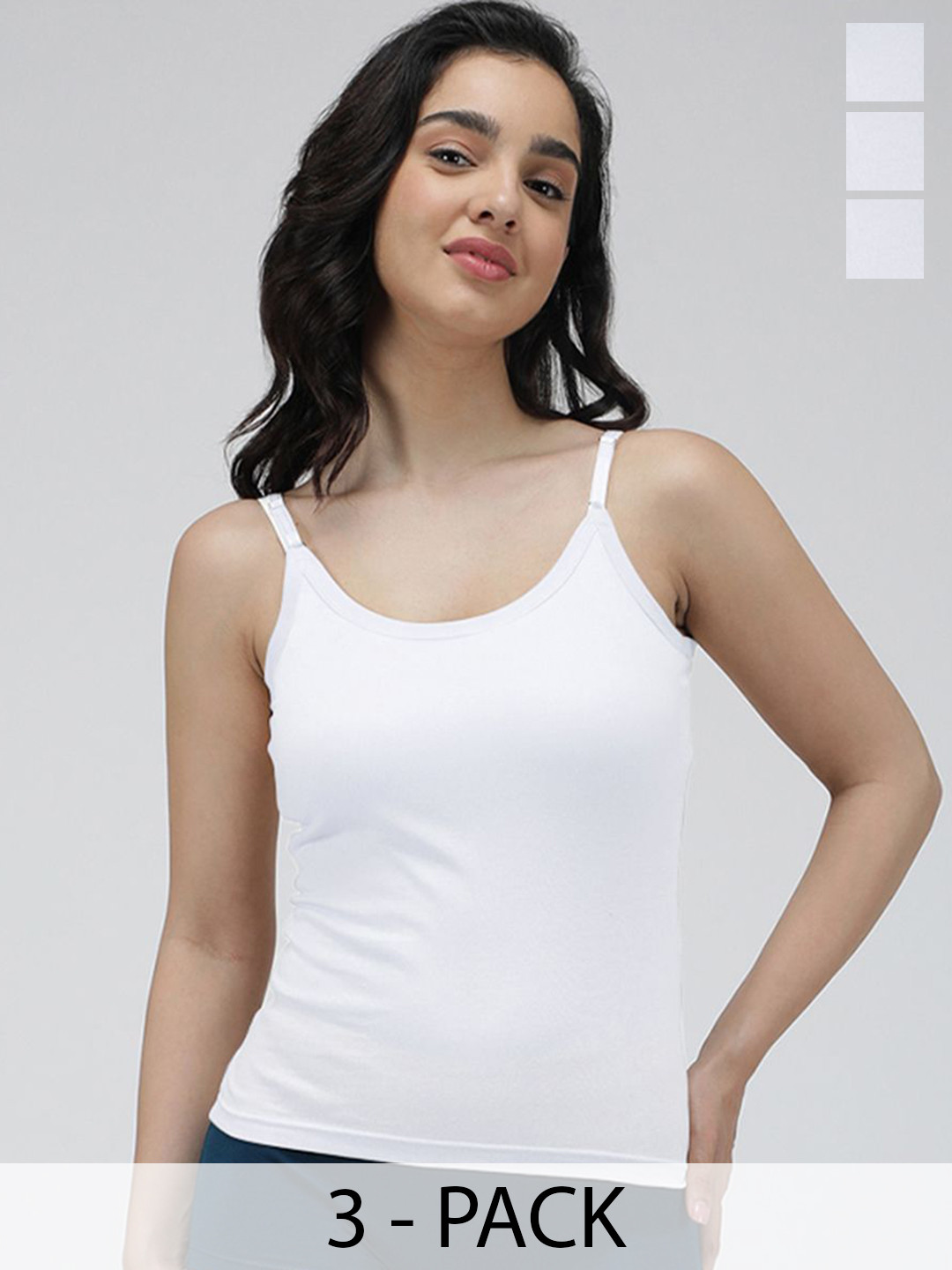 AMUL COMFY Pack Of 3 Pure Cotton Adjustable Camisoles