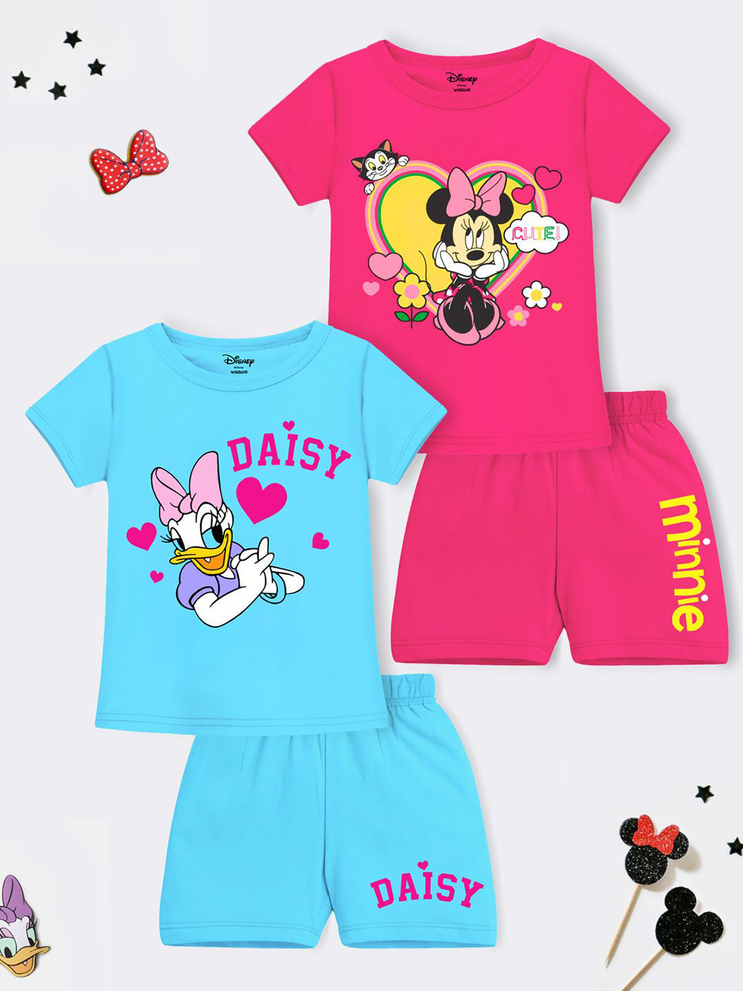 Disney By Miss and Chief Girls Pack Of 2 Round Neck Printed T-shirt With Shorts