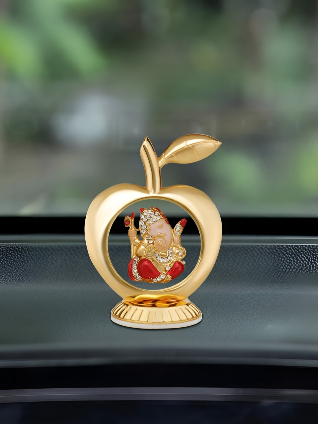 INTERNATIONAL GIFT Lord Ganesha in Apple Shape Gold Aluminium Metallic Prayer Room Small Showpiece - 3.5 Inches