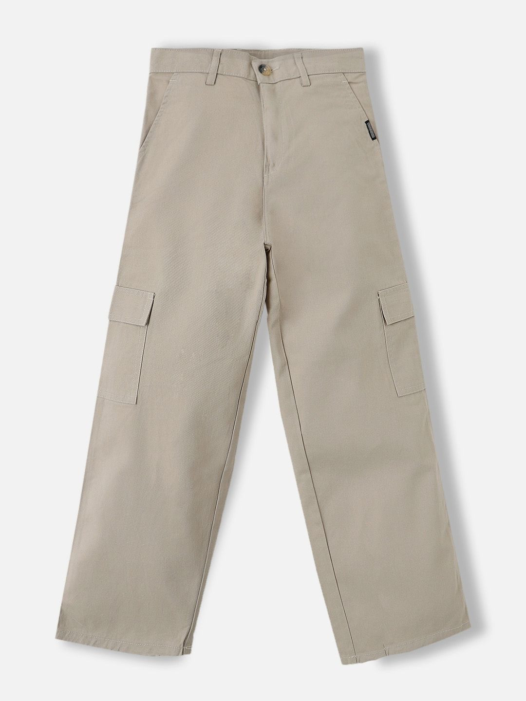 Urbano Juniors Boy Cream Baggy Fit Solid Cargo Chino Pant With 6 Pockets Non-Stretchable