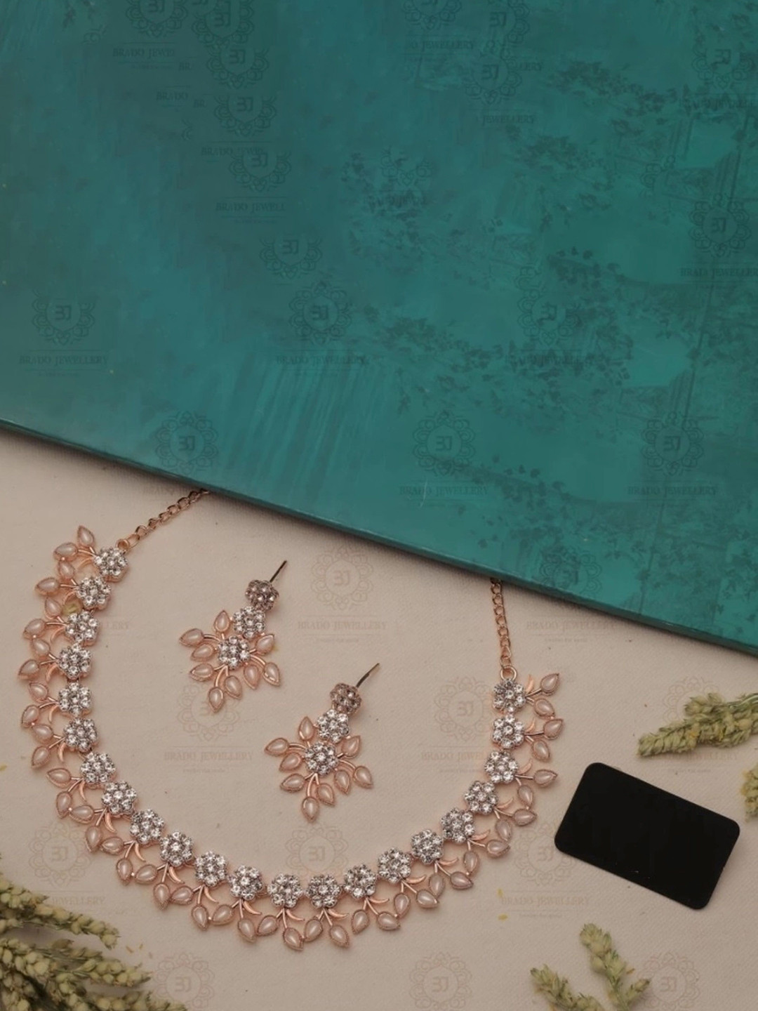 TANLOOMS Rose Gold-Plated Artificial Stones Studded Jewellery Set