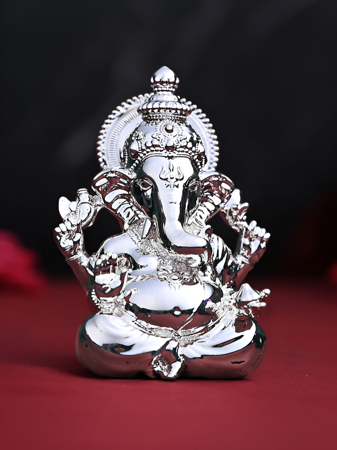 Artarium LLP Ganesha Silver Brass Mirrored Prayer Room Small Showpiece - 3.5 Inches