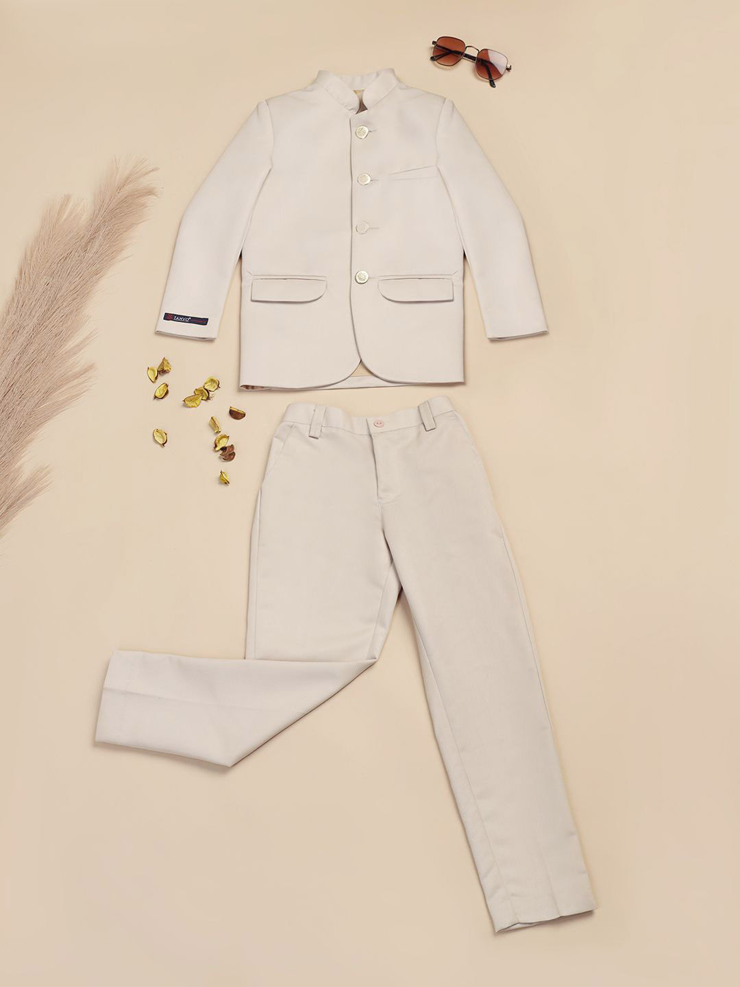 TAHVO Boys 2-Pieces Mandarin Collar Bandhgala Blazer Suit