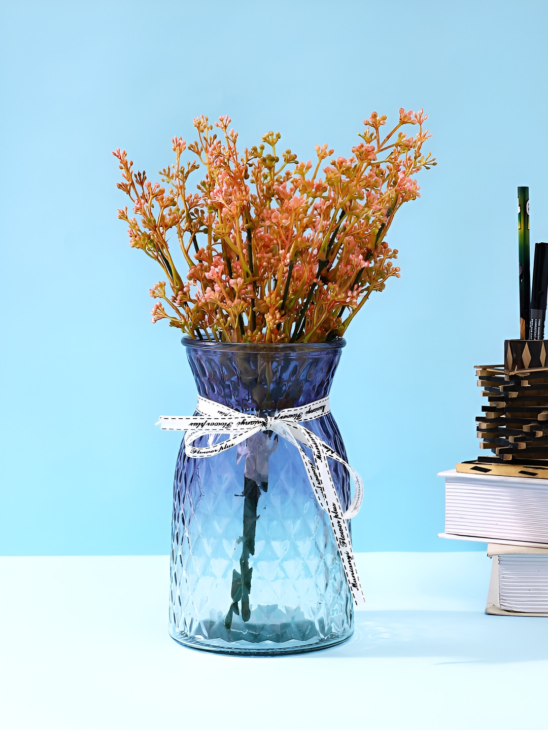 TAYHAA Orange And Brown 2 Pieces Berry Artificial Flower