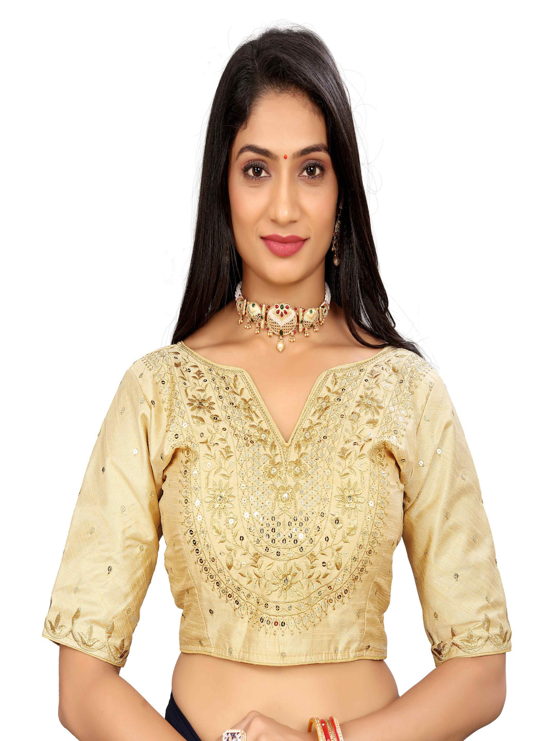 HERE&NOW V Neck Embroidery Work Saree Blouse