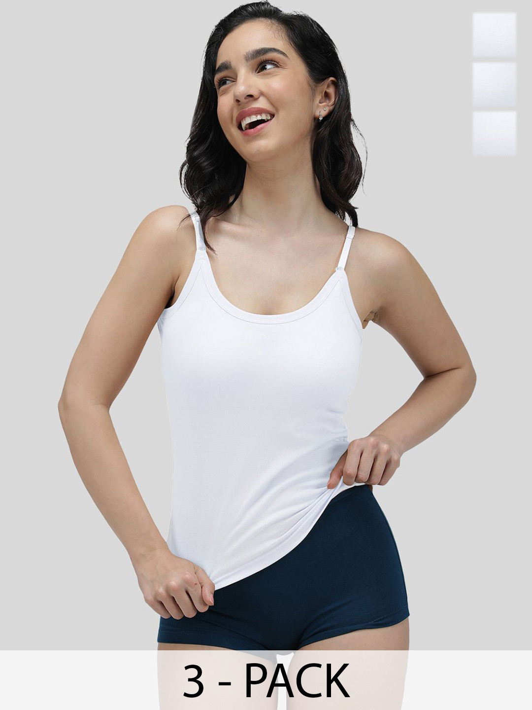 AMUL COMFY Women Pack Of 3 Pure Cotton Sleeveless Short Adjustable Camisoles