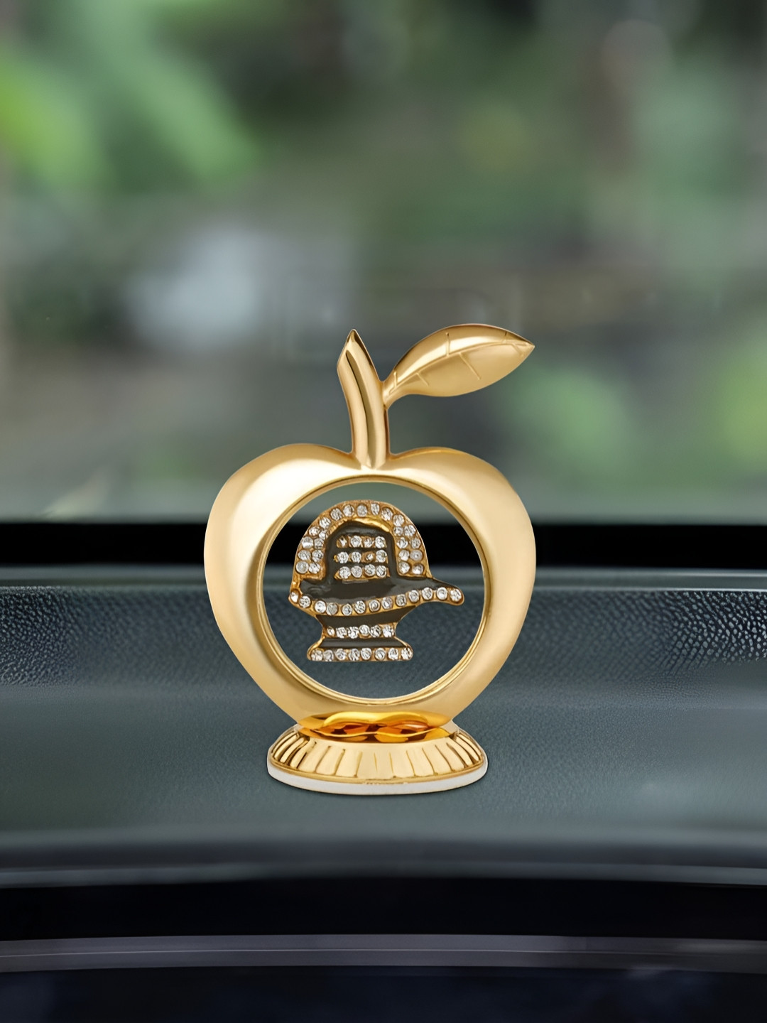 INTERNATIONAL GIFT Shiv Ling in Apple Shape Gold Metal Metallic Home Office Small Showpiece - 3.5 Inches