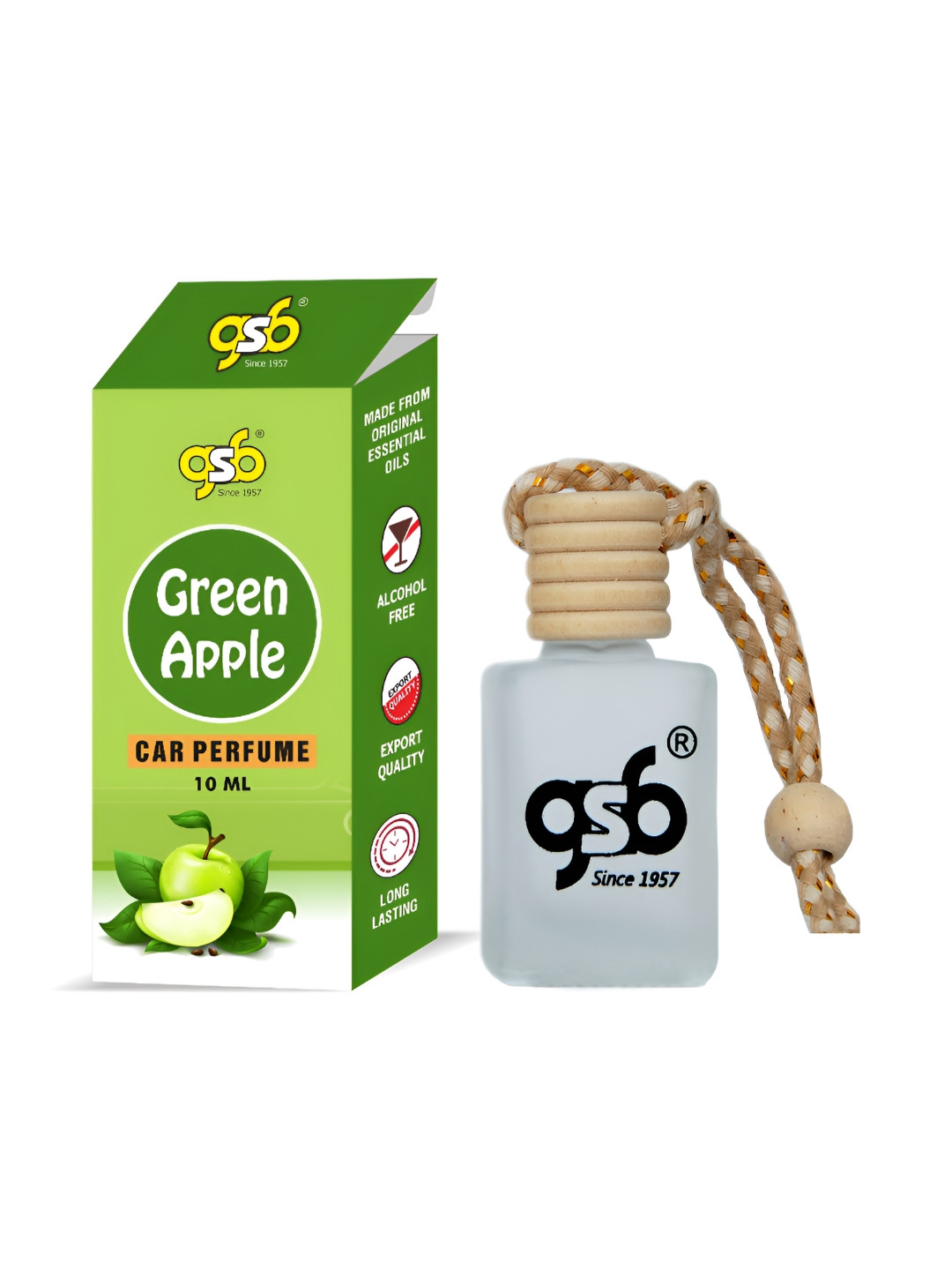 GSB Transparent Green Apple Hanging Car Air Freshener - 10 ml