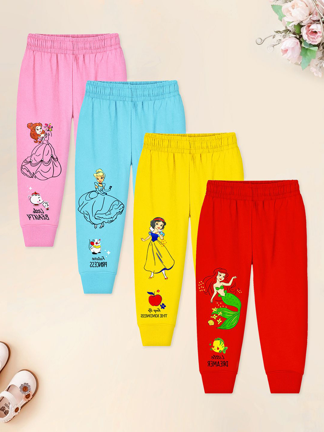 Disney By Miss and Chief Girls Pack Of 4 Frozen Printed Cotton Joggers
