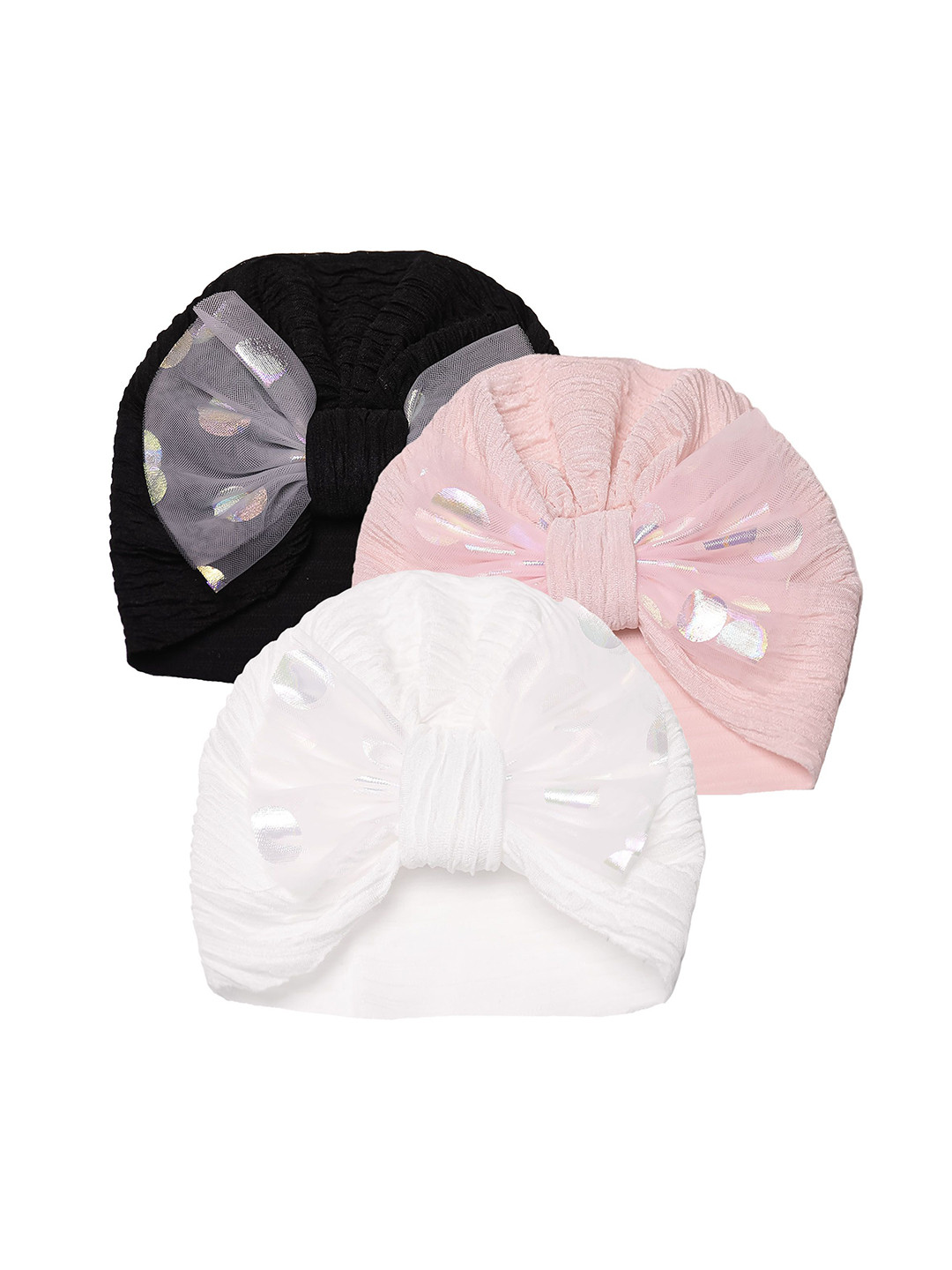 THE LITTLE LOOKERS Kids Pack Of 3 Soft Hosiery Turban Bow Knot Cap