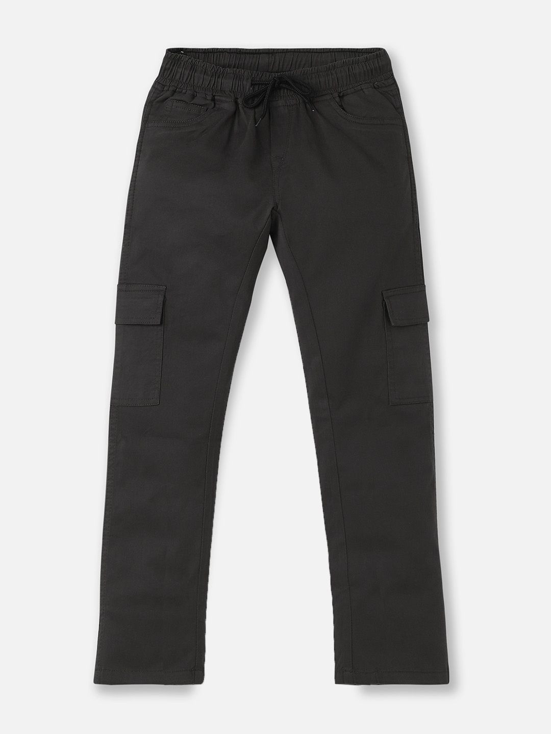 Urbano Juniors Boy's Dark Grey Regular Fit Solid Cargo Chino Pant Trousers