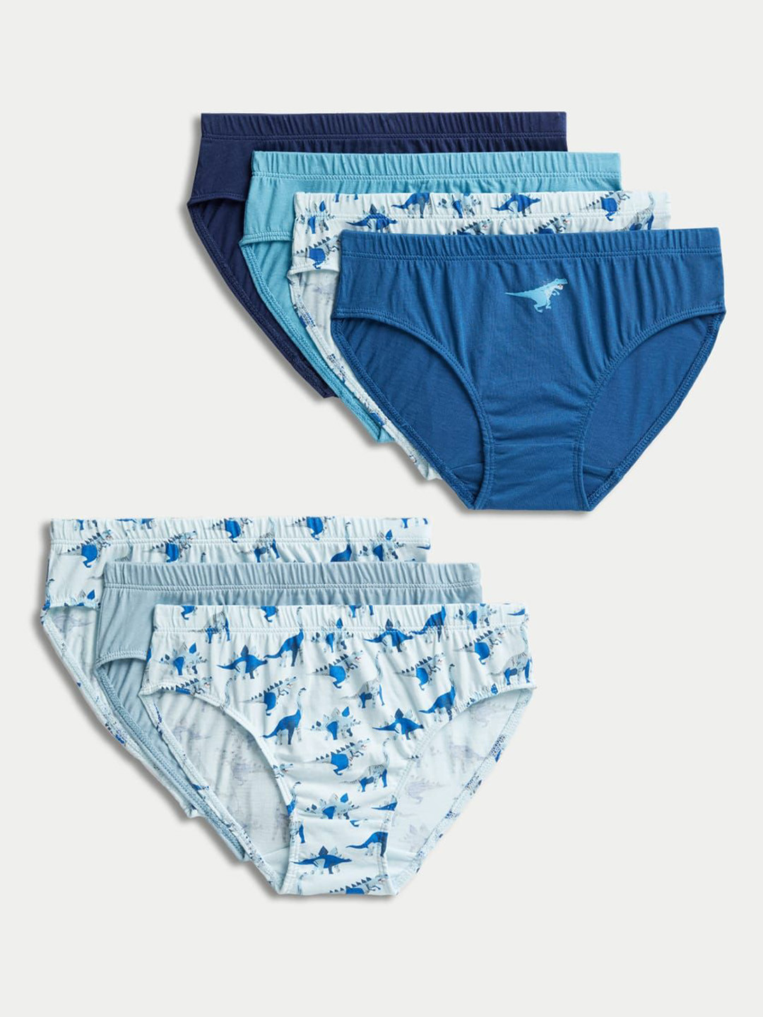 Marks & Spencer Boys Pack Of 7 Printed Pure Cotton Hipster Briefs T715778DBLUE MIX