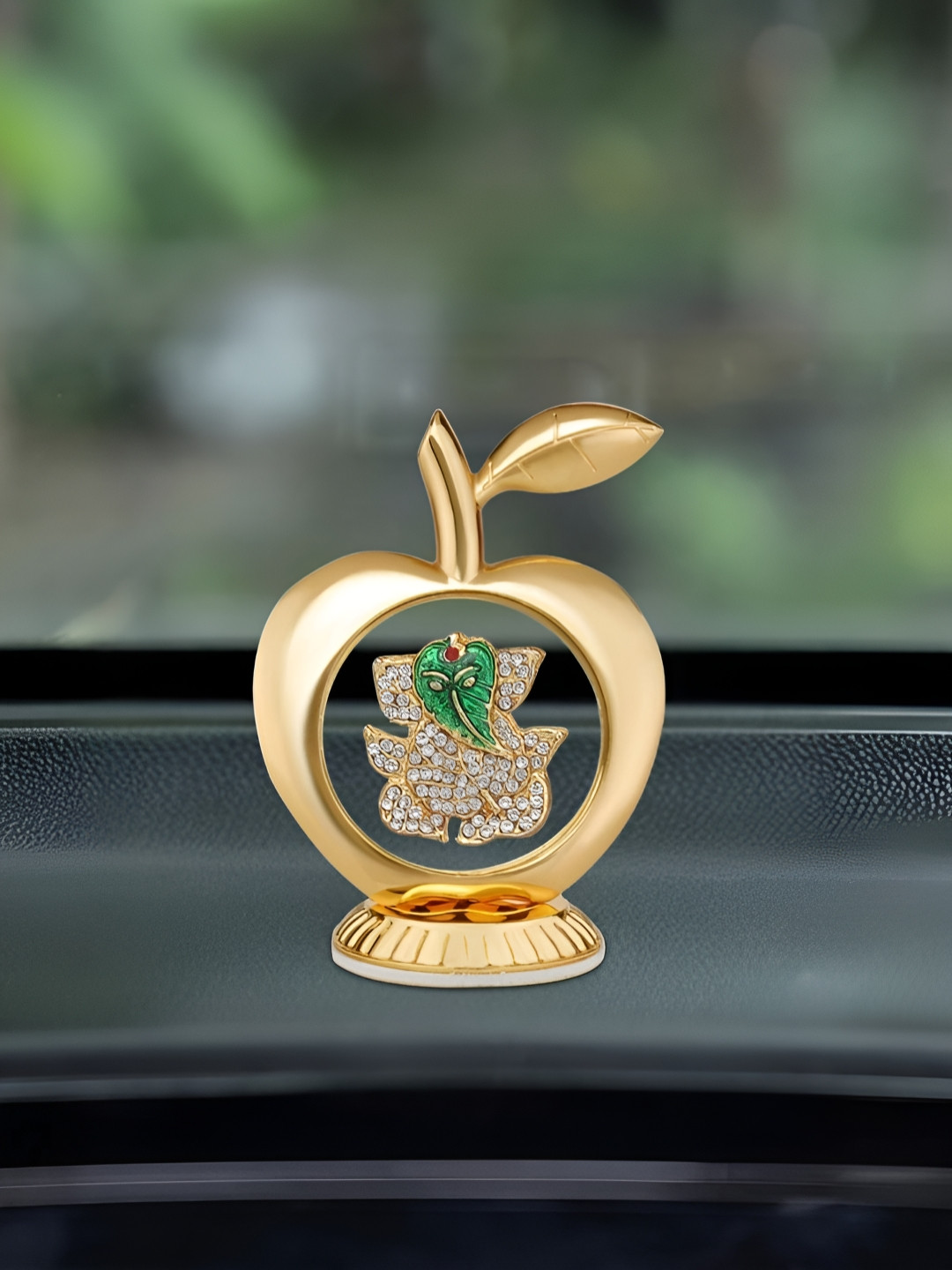 INTERNATIONAL GIFT Lord Ganesha in Apple Shape Gold Aluminium Glossy Prayer Room Small Showpiece - 3.5 Inches