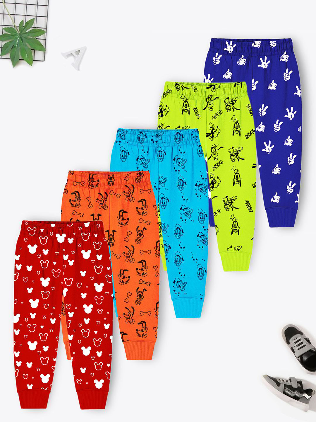 Disney By Miss and Chief Boys Pack Of 5 Printed Cotton Joggers