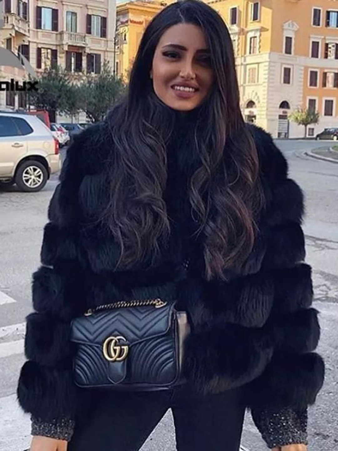 Miss Mosa By Akanksha  Black Carrie Bradshaw Luxury - Faux Fur Jackets