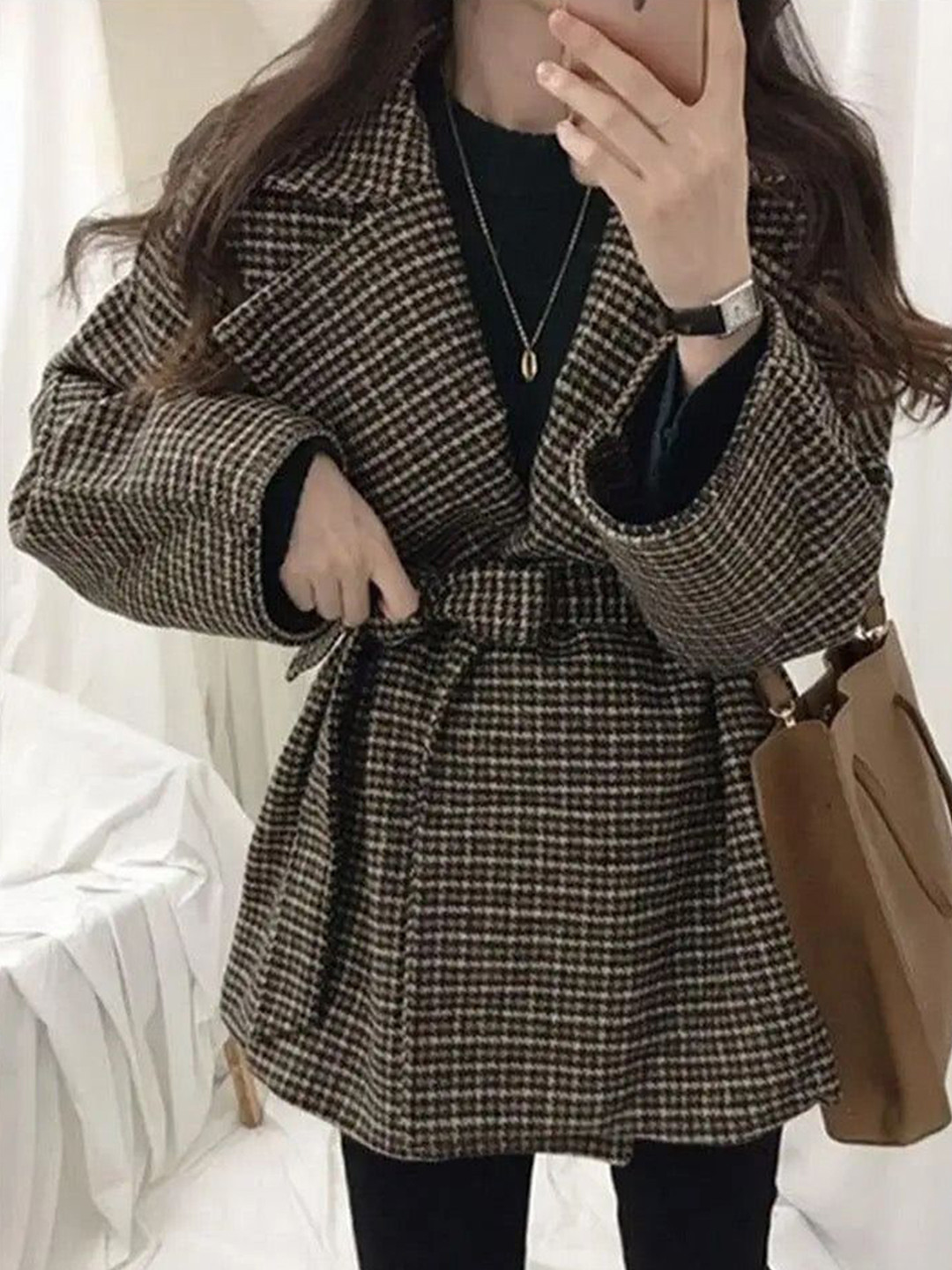 Miss Mosa By Akanksha  Women Harriet Plaid Woolen Overcoat with Belt