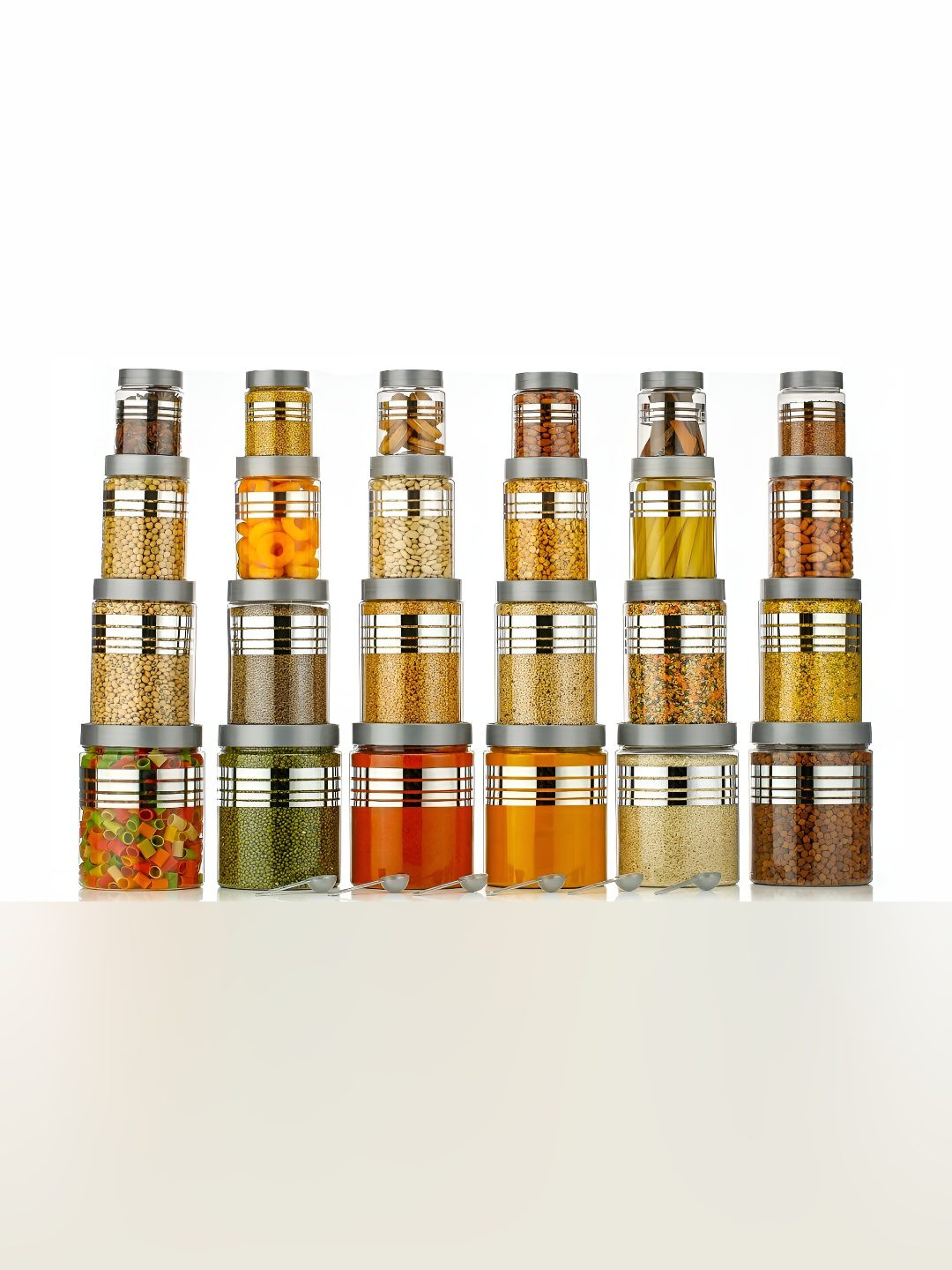 Hashone Transparent Striped Plastic Easy To Clean 24 Piece Screw Top Canister