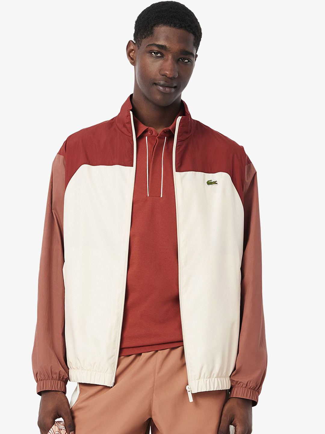 Lacoste Men Mock Collar Colourblocked Bomber Jacket