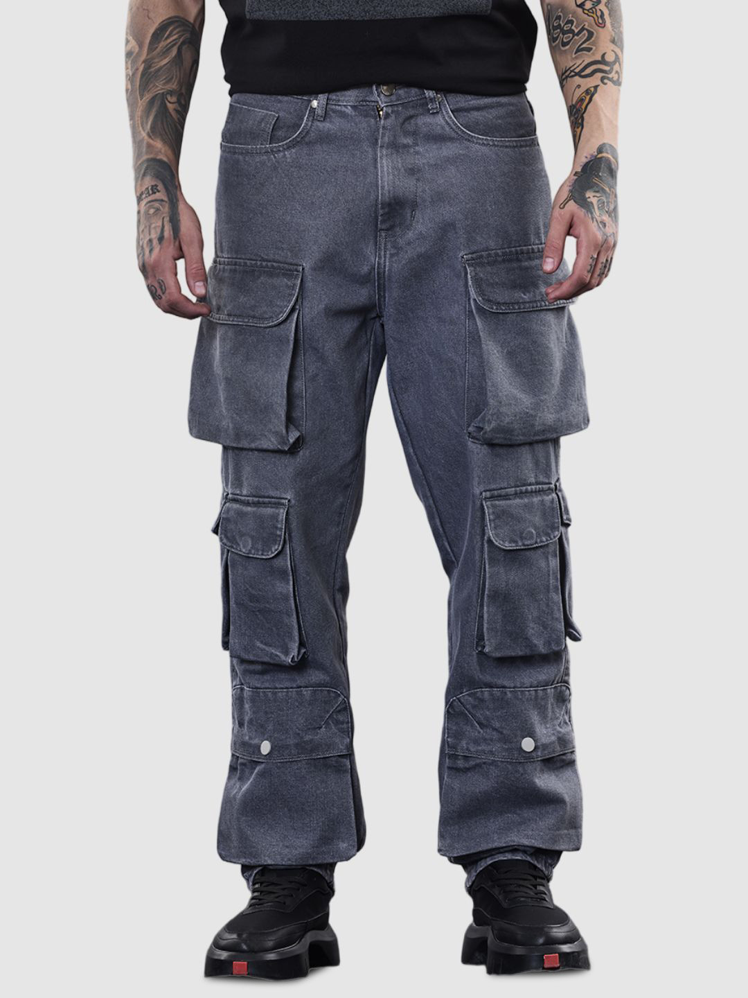 Snitch Grey Plain Baggy Fit Jeans