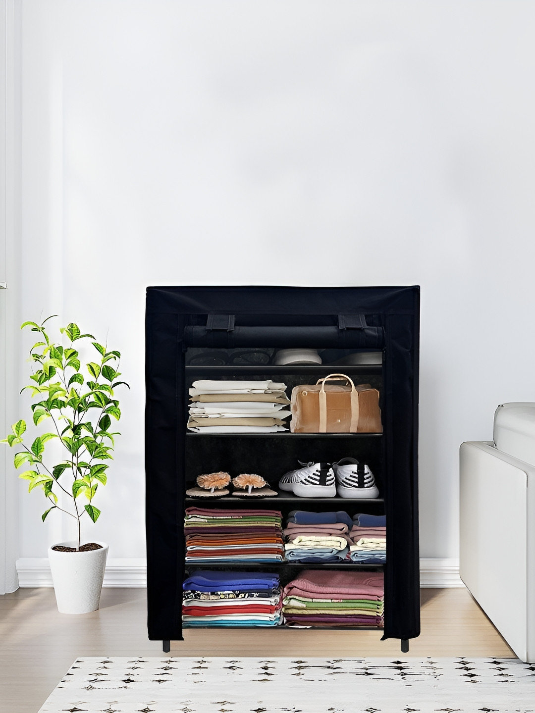 Rmerchants Black 5 Tiers Collapsible Wardrobe