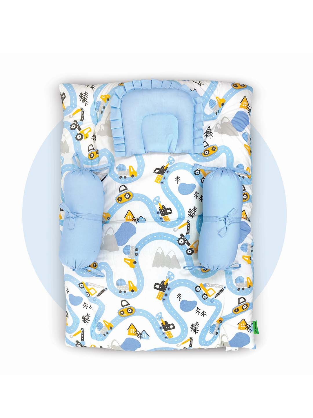 Nuluv Infants White & Blue Printed Cotton Baby Bed Set