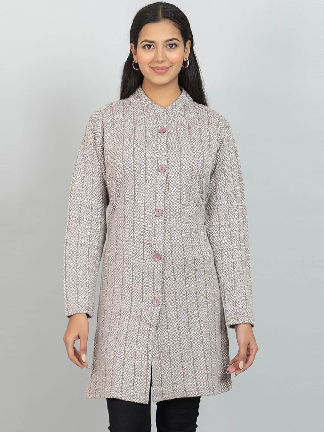 Wool's Kart Women Self Design Knee Length Wool Coat