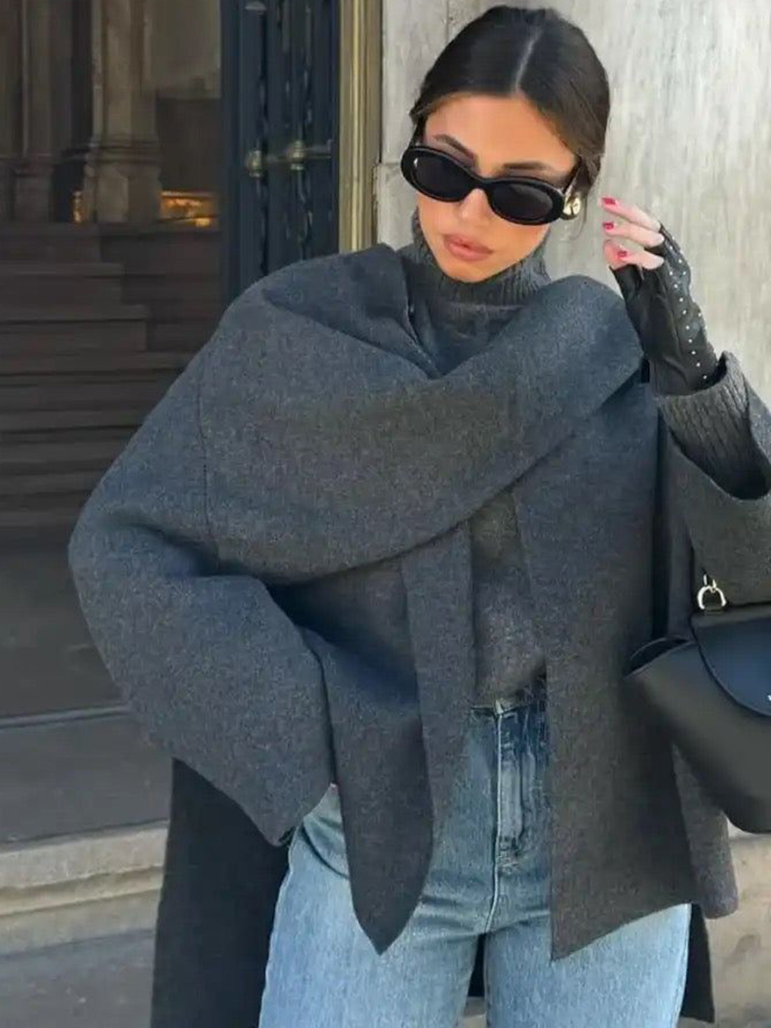 Miss Mosa By Akanksha  Women Grey Essie Statement Premium Trenchcoat