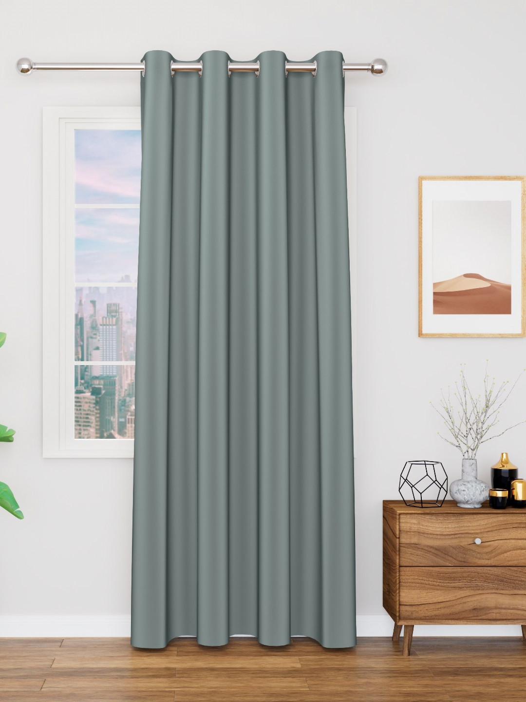 Myntra Elegant Homes Meh Collection Grey Blackout Door Curtain