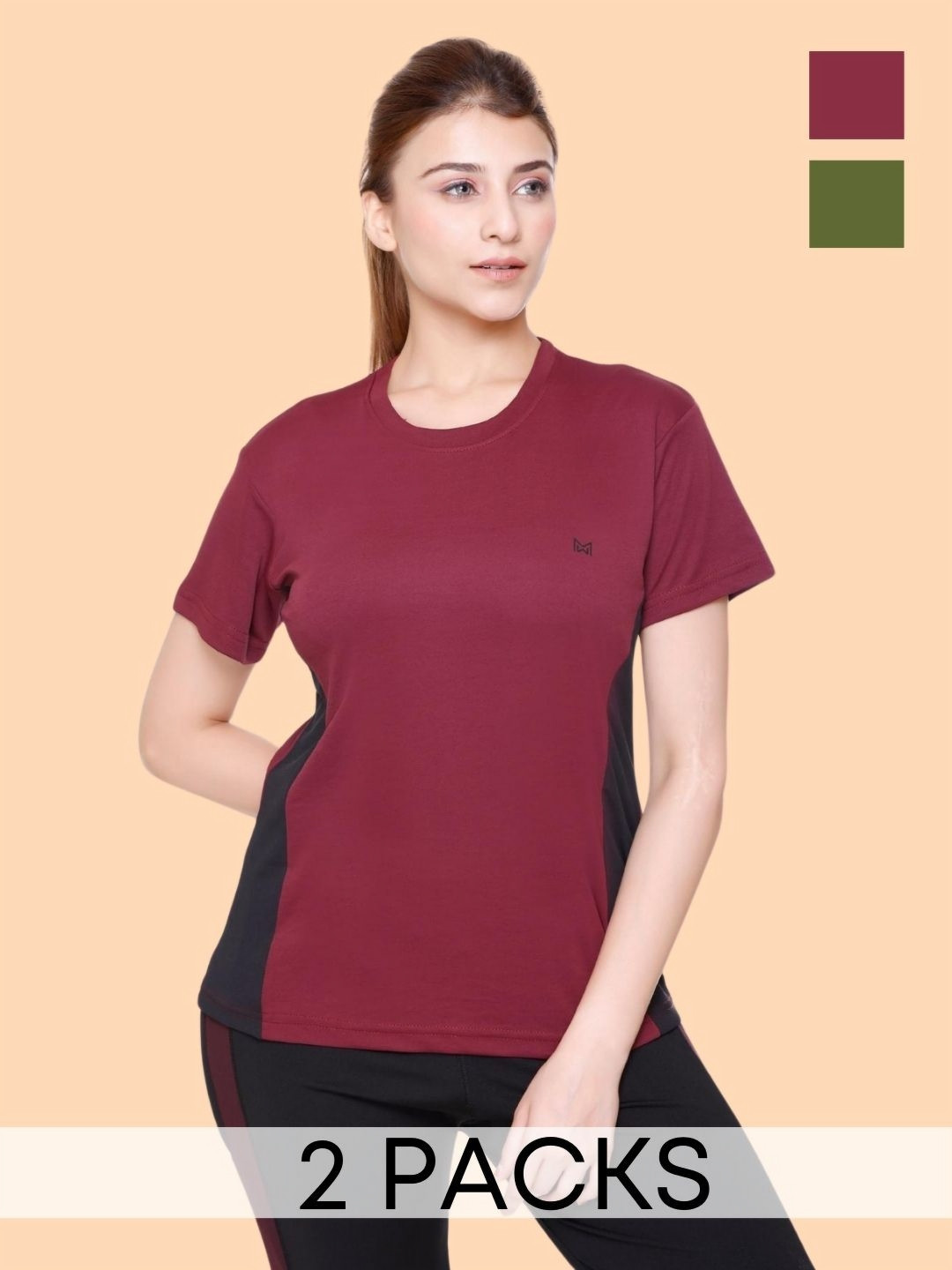 White Moon Women Pack Of 2 Colourblocked Round Neck T-shirts