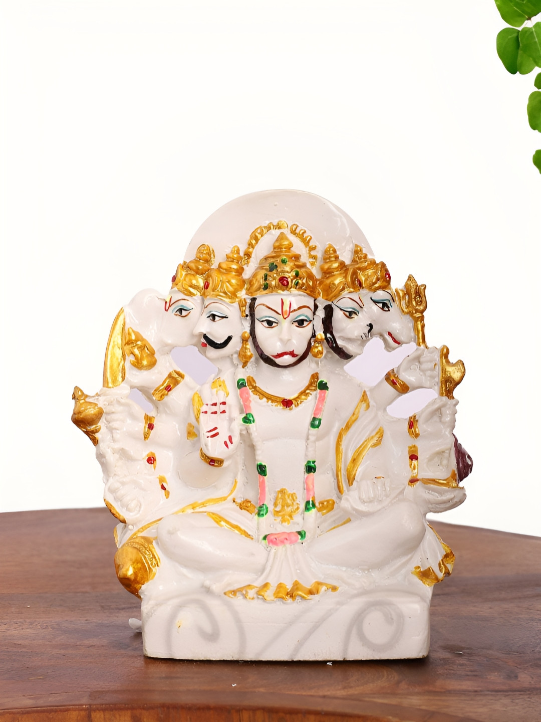 INTERNATIONAL GIFT Lord Hanuman Panchmukhi White Polyresin Glossy Home Office Small Showpiece - 2.5 Inches