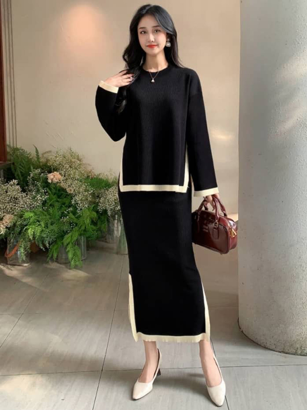 Miss Mosa By Akanksha  Black Penelope Winter Sweater & Skirt Co-Ords