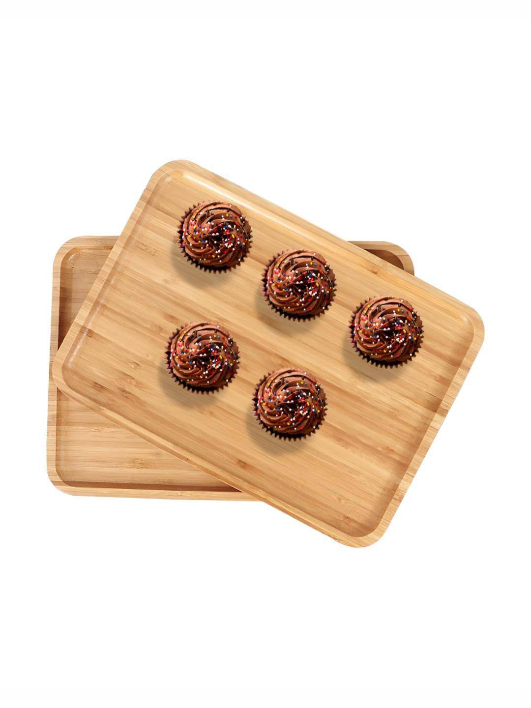 HOKIPO Brown 2 Pieces Wooden Bamboo Small Serving Trays