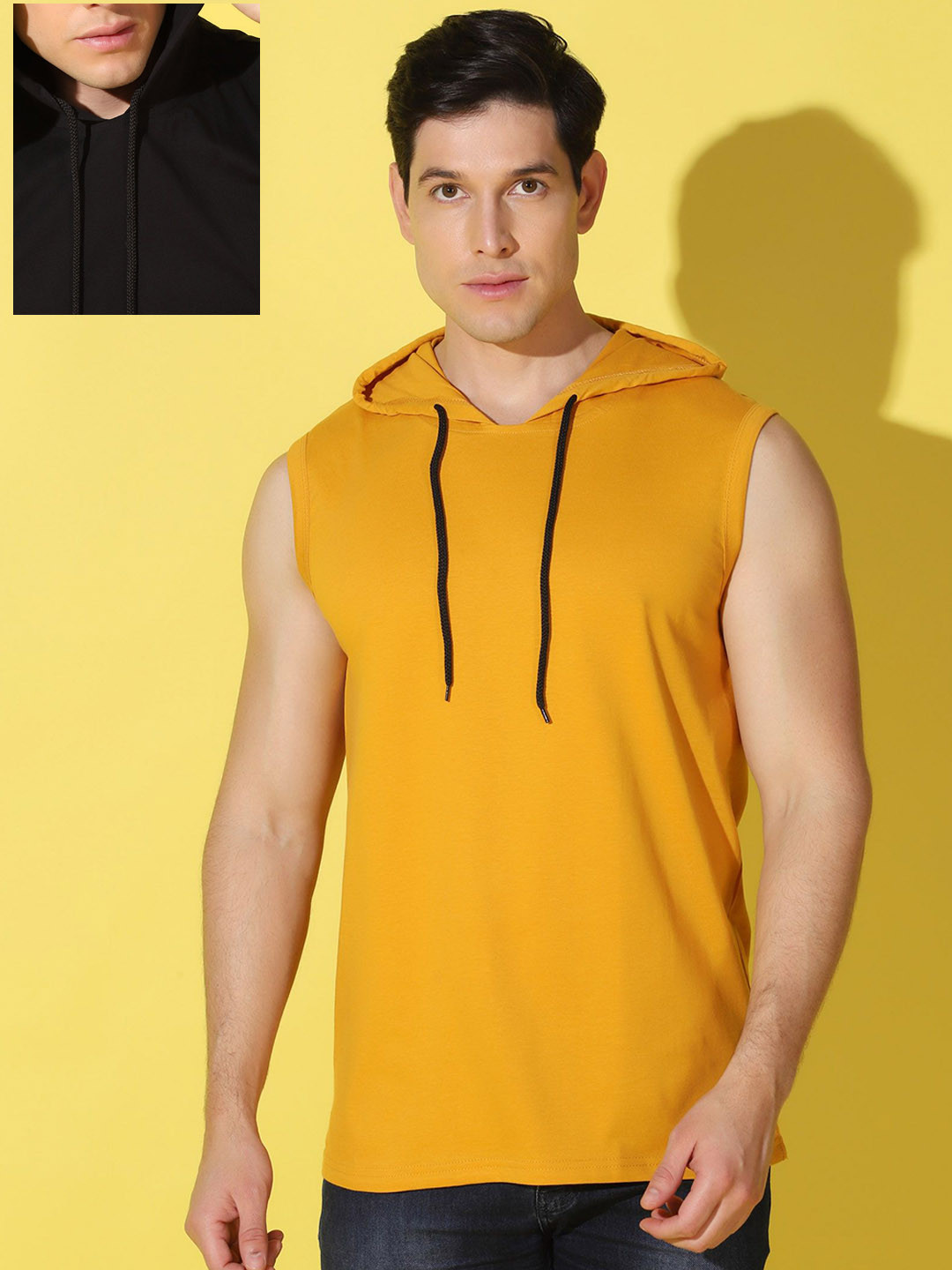 WOOSTRO Pack Of 2 Hooded Innerwear Vests RS28 COMBO (BLACK) (MUSTARD)