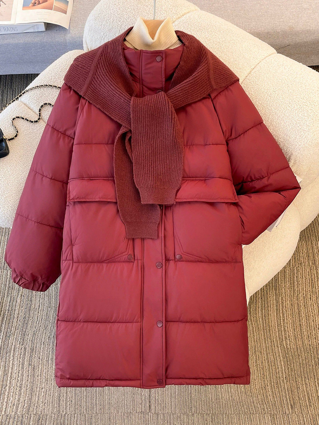 Miss Mosa By Akanksha  Maroon Warsaw Warm Long Parka Jacket
