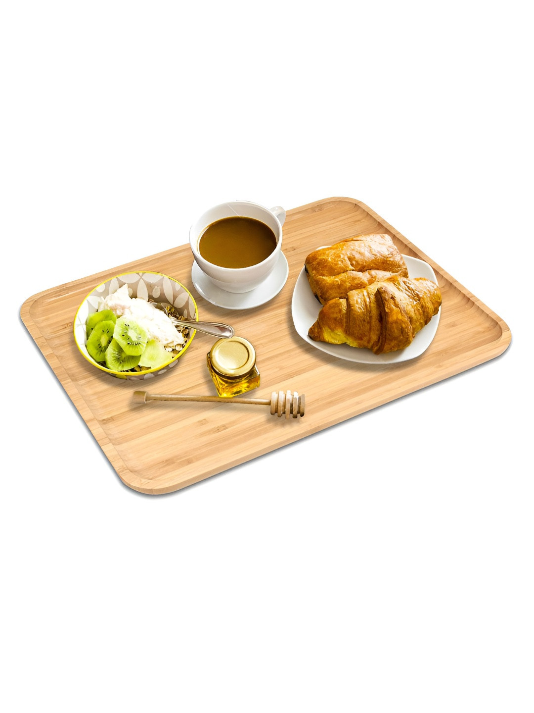 HOKIPO Brown Wooden Bamboo Large Serving Tray
